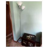 Three-Light Torchiere Floor Lamp with Frosted Glass Shades & Floral Storage Chest