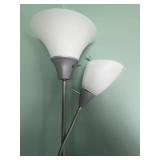 Three-Light Torchiere Floor Lamp with Frosted Glass Shades & Floral Storage Chest
