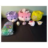 Assorted Easter Decor: Plush Bunny Bags, Decorative Eggs & Churchill Ceramics & Aynsley Creamer