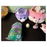 Assorted Easter Decor: Plush Bunny Bags, Decorative Eggs & Churchill Ceramics & Aynsley Creamer