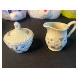 Assorted Easter Decor: Plush Bunny Bags, Decorative Eggs & Churchill Ceramics & Aynsley Creamer