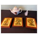 M. J. Hummel Porcelain Tea Set - Stormy Weather Teapot, 3 Plaques & Figurine by Goebel