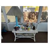 Wicker Coffee Table & Contents Inc Tea-Themed Ceramic Decor, Lamp & Books Mixed Lot
