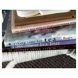 Wicker Coffee Table & Contents Inc Tea-Themed Ceramic Decor, Lamp & Books Mixed Lot