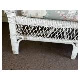White Wicker Loveseat with Floral Cushion & Pillow - 53in Long