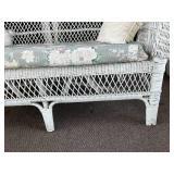 White Wicker Loveseat with Floral Cushion & Pillow - 53in Long