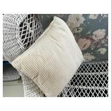 White Wicker Loveseat with Floral Cushion & Pillow - 53in Long