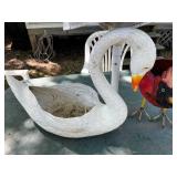 Outdoor Patio Table, 4 Plastic Unmatched Chairs, Umbrella, Base & Planters