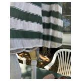 Outdoor Patio Table, 4 Plastic Unmatched Chairs, Umbrella, Base & Planters