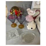 Fenton Glass Pitcher w Ruffeled Rim, Forever Rose Globe, Decorative Glass & Ceramic Assortment - FTD, Cerve