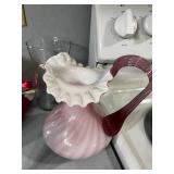 Fenton Glass Pitcher w Ruffeled Rim, Forever Rose Globe, Decorative Glass & Ceramic Assortment - FTD, Cerve