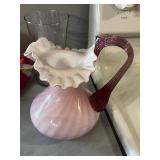 Fenton Glass Pitcher w Ruffeled Rim, Forever Rose Globe, Decorative Glass & Ceramic Assortment - FTD, Cerve