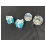 Tiffany & Co. Gift Boxes (Lot of 2) - Bow on one Lid Broken w Box & Bag and Two Crystal Paperweights