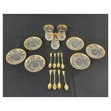 Vintage Crystal Glassware Set with Gold Trim - Plates, Goblets & Spoons