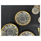 Vintage Crystal Glassware Set with Gold Trim - Plates, Goblets & Spoons