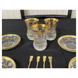 Vintage Crystal Glassware Set with Gold Trim - Plates, Goblets & Spoons