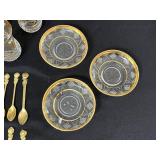 Vintage Crystal Glassware Set with Gold Trim - Plates, Goblets & Spoons
