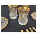 Vintage Crystal Glassware Set with Gold Trim - Plates, Goblets & Spoons
