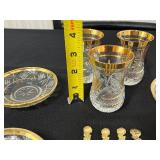Vintage Crystal Glassware Set with Gold Trim - Plates, Goblets & Spoons