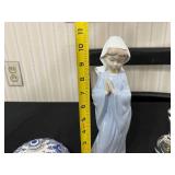 Faberge 1718 Rose Trellis Crystal Egg (no box), Capodimonte Virgin Mary Statue with Lidded Jar & Assorted Glass & Porcelain Figurines