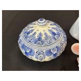 Faberge 1718 Rose Trellis Crystal Egg (no box), Capodimonte Virgin Mary Statue with Lidded Jar & Assorted Glass & Porcelain Figurines