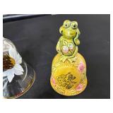Faberge 1718 Rose Trellis Crystal Egg (no box), Capodimonte Virgin Mary Statue with Lidded Jar & Assorted Glass & Porcelain Figurines