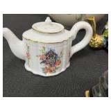 Assorted Porcelain Teapots & Miniatures - Pink, Blue & Cream with Gold Accents