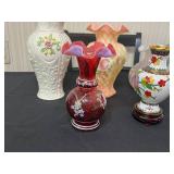 Fenton Art Glass Pitchers, Aynsley England Hand-Painted Fine Bone China Vase - Mixed Flowers (Assorted Floral Vases)