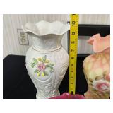 Fenton Art Glass Pitchers, Aynsley England Hand-Painted Fine Bone China Vase - Mixed Flowers (Assorted Floral Vases)