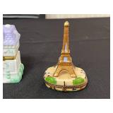 Limoges Trinket Box & Assorted Miniature Trinkets & Decor Lot - Hat, Eiffel Tower & Figurines