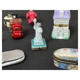 Limoges Trinket Box & Assorted Miniature Trinkets & Decor Lot - Hat, Eiffel Tower & Figurines