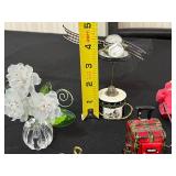 Limoges Trinket Box & Assorted Miniature Trinkets & Decor Lot - Hat, Eiffel Tower & Figurines