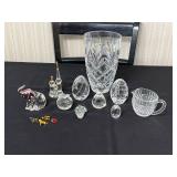 Galway Crystal Diamond-Cut Vase - 9-Inch Tall with Assorted Crystal Pieces