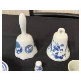 Delft Porcelain Lot - Floral Plate, Bells and Windmill Miniatures