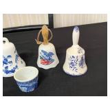 Delft Porcelain Lot - Floral Plate, Bells and Windmill Miniatures