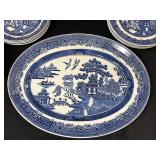 Johnson Bros Blue & White Transferware Dinnerware Set - Teapot, Cups & Plates
