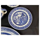 Johnson Bros Blue & White Transferware Dinnerware Set - Teapot, Cups & Plates
