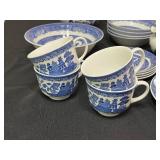 Johnson Bros Blue & White Transferware Dinnerware Set - Teapot, Cups & Plates