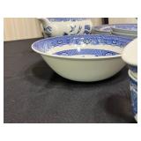 Johnson Bros Blue & White Transferware Dinnerware Set - Teapot, Cups & Plates