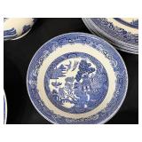 Johnson Bros Blue & White Transferware Dinnerware Set - Teapot, Cups & Plates