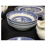 Johnson Bros Blue & White Transferware Dinnerware Set - Teapot, Cups & Plates