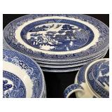 Johnson Bros Blue & White Transferware Dinnerware Set - Teapot, Cups & Plates