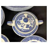 Johnson Bros Blue & White Transferware Dinnerware Set - Teapot, Cups & Plates