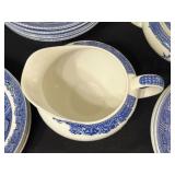 Johnson Bros Blue & White Transferware Dinnerware Set - Teapot, Cups & Plates