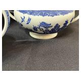Johnson Bros Blue & White Transferware Dinnerware Set - Teapot, Cups & Plates