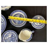 Johnson Bros Blue & White Transferware Dinnerware Set - Teapot, Cups & Plates