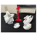 Goebel Red Dress Figurine with Hat - Lladro White Swan Figurines