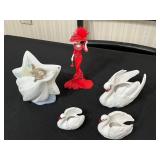 Goebel Red Dress Figurine with Hat - Lladro White Swan Figurines