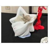 Goebel Red Dress Figurine with Hat - Lladro White Swan Figurines
