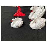 Goebel Red Dress Figurine with Hat - Lladro White Swan Figurines